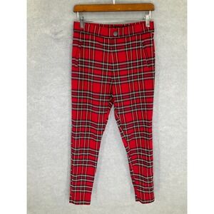 Zara Plaid Pants Sz M Red Black‎ Checkered Trousers Grunge Punk Emo Rocker